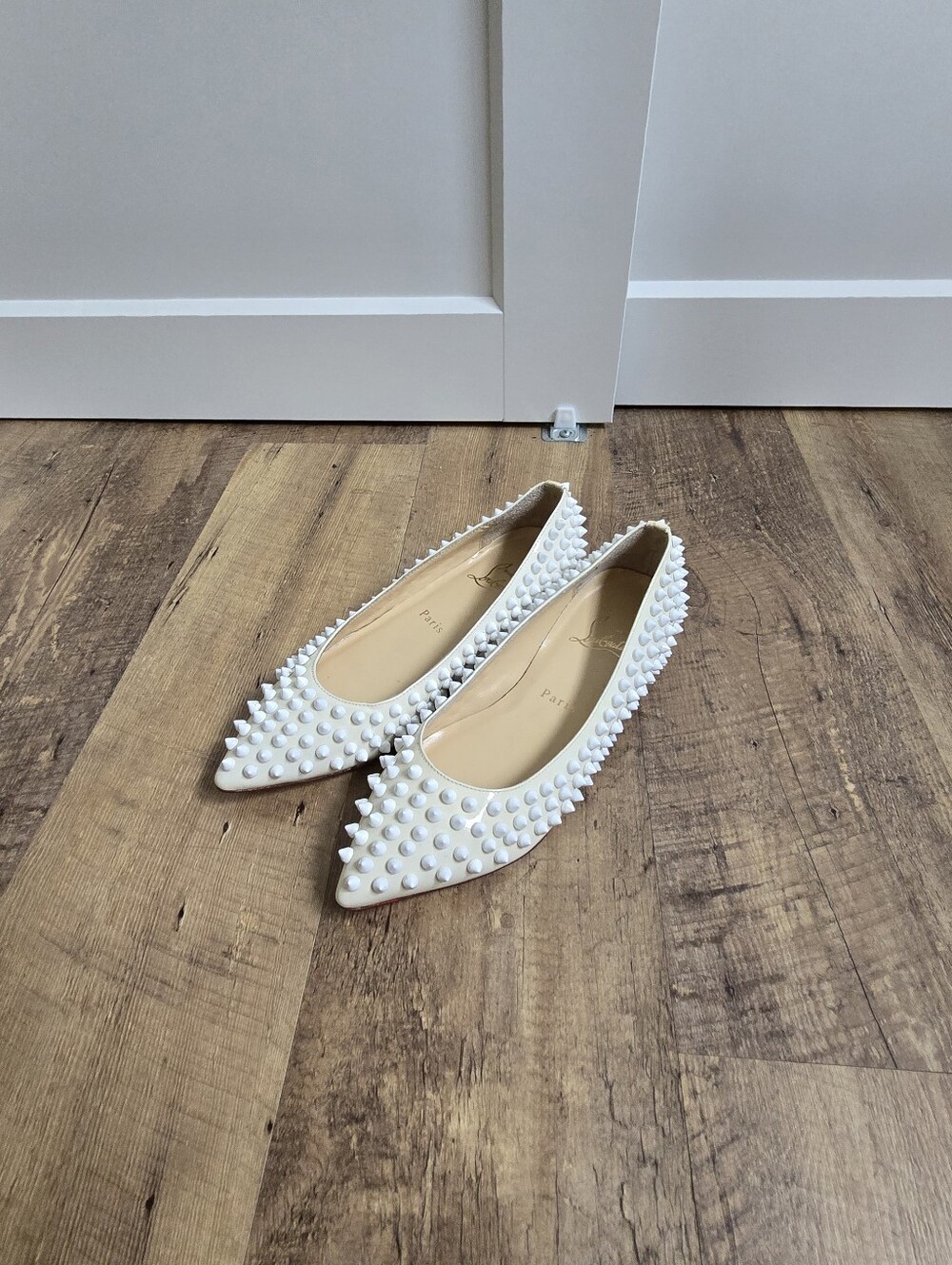 Christian Louboutin Pigalle Spikes Cream/white Flats Womens Size 36